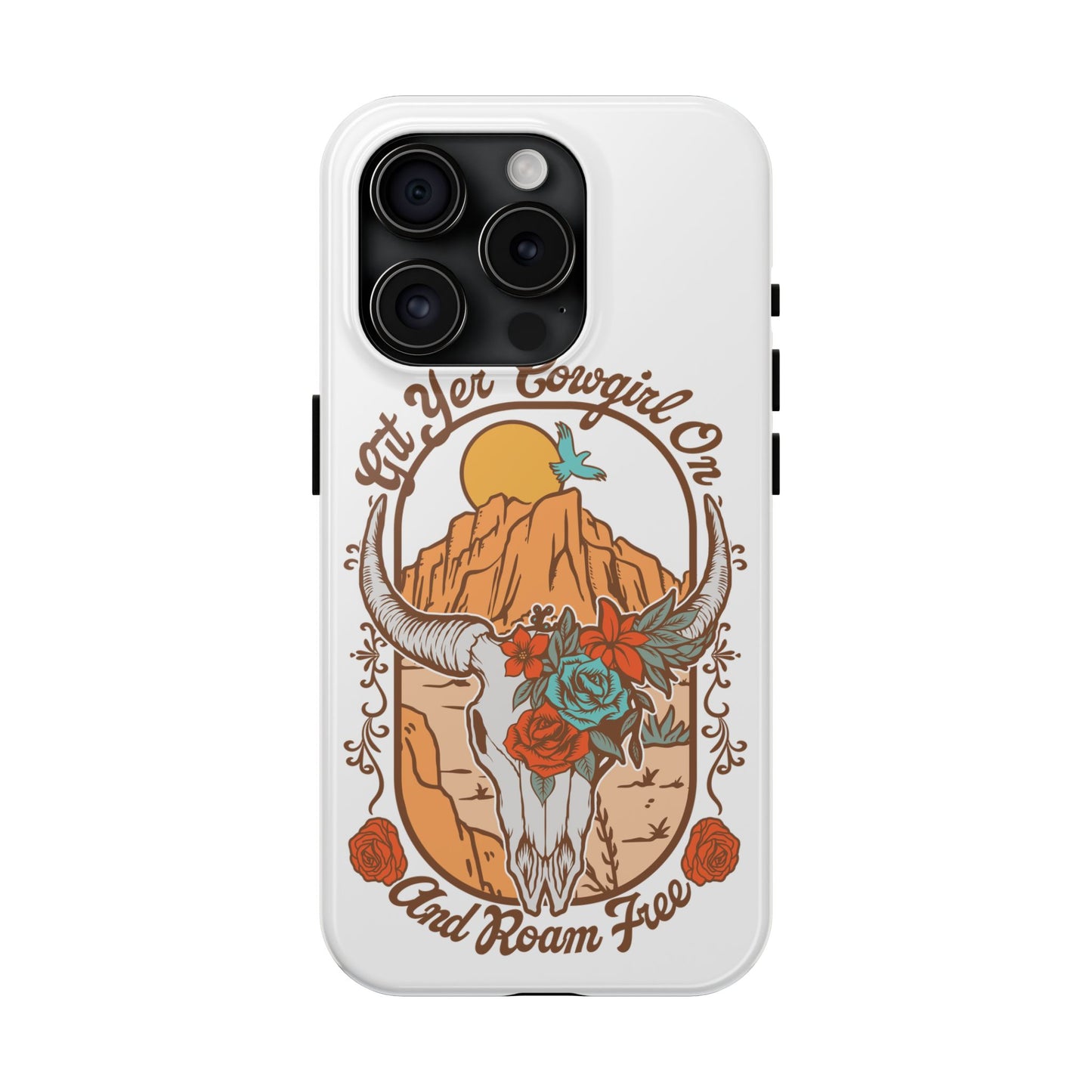 Phone Case - Cowgirl with Flowers and Cow Skull Design