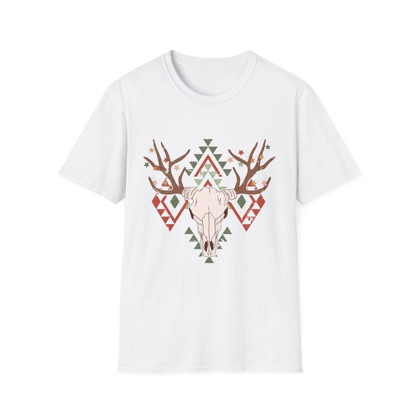 Unisex Softstyle T-Shirt Tribal Deer Skull Christmas Themed shirt