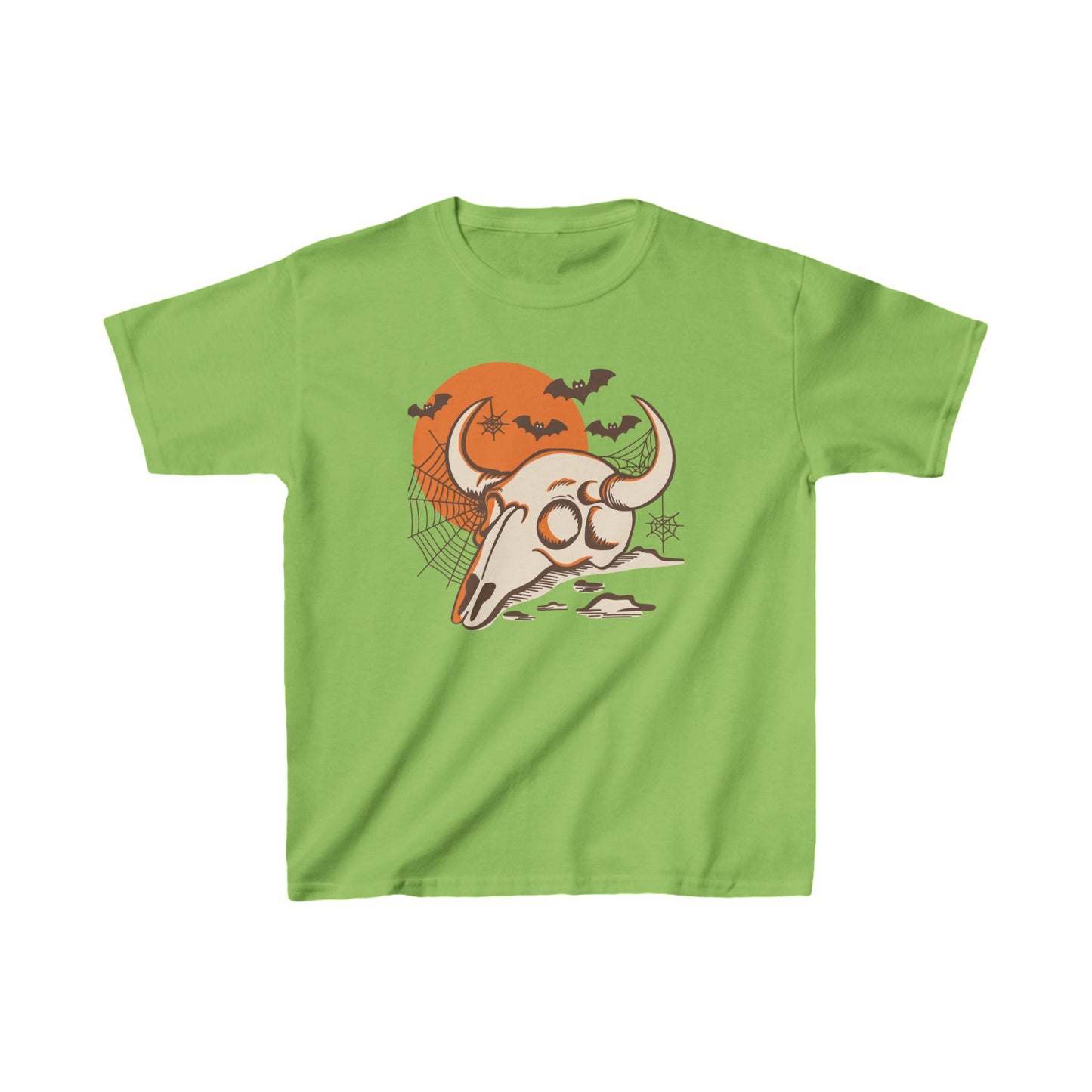 Kids Halloween Tee with Spooky Cow Skull and Spider Web