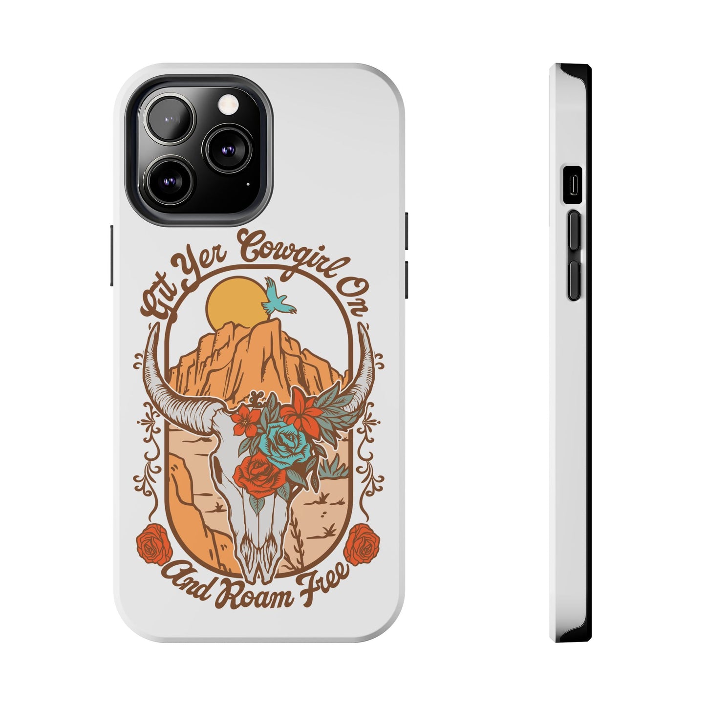 Phone Case - Cowgirl with Flowers and Cow Skull Design