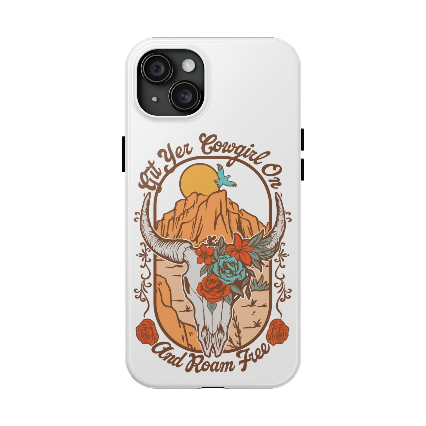 Phone Case - Cowgirl with Flowers and Cow Skull Design