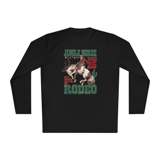 Unisex Lightweight Long Sleeve Tee - Santa Riding Bucking Horse Rodeo Christmas