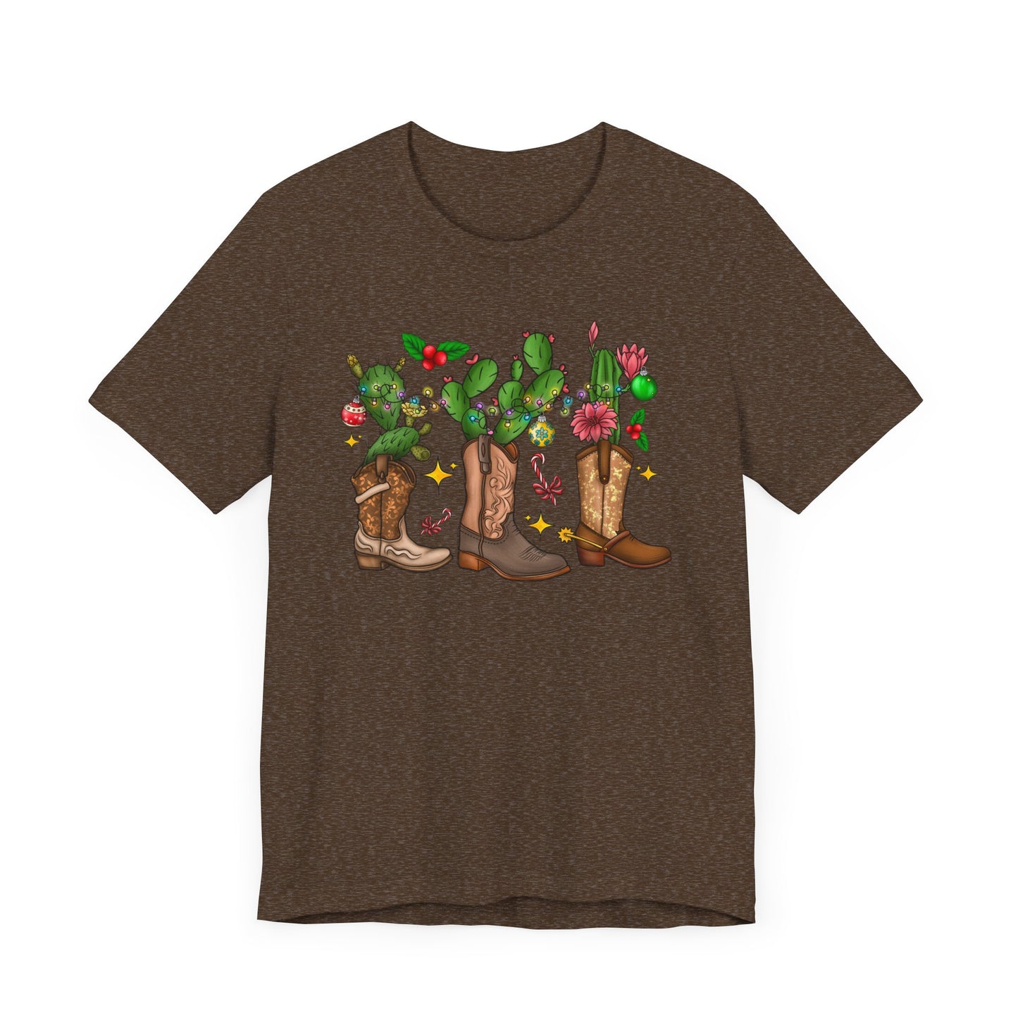 Unisex Jersey Short Sleeve Tee Cowboy Boot Christmas Cactus