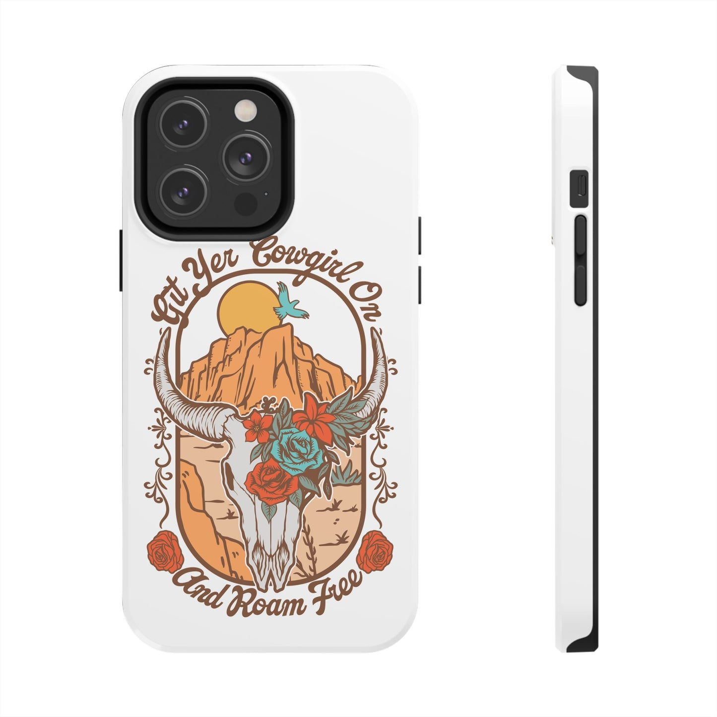 Phone Case - Cowgirl with Flowers and Cow Skull Design