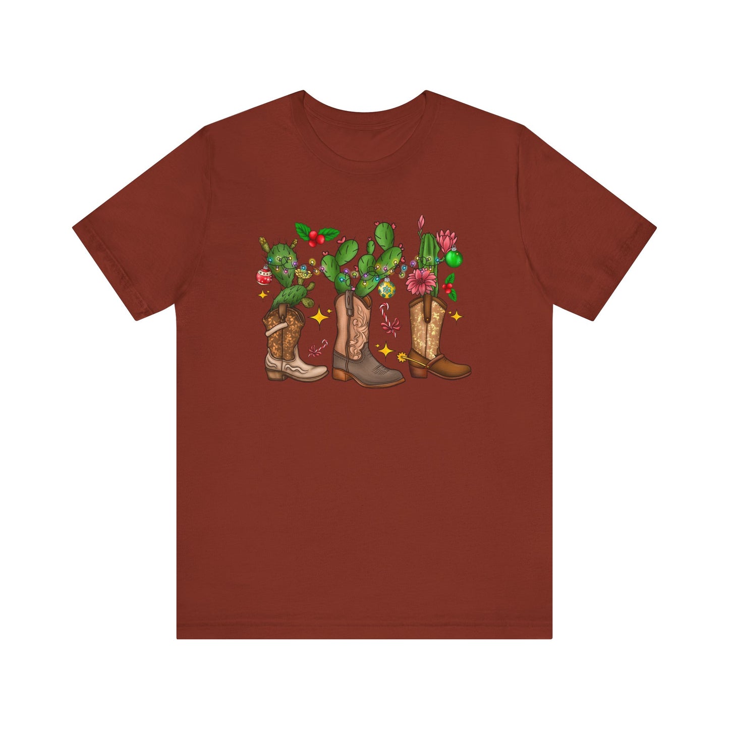 Unisex Jersey Short Sleeve Tee Cowboy Boot Christmas Cactus