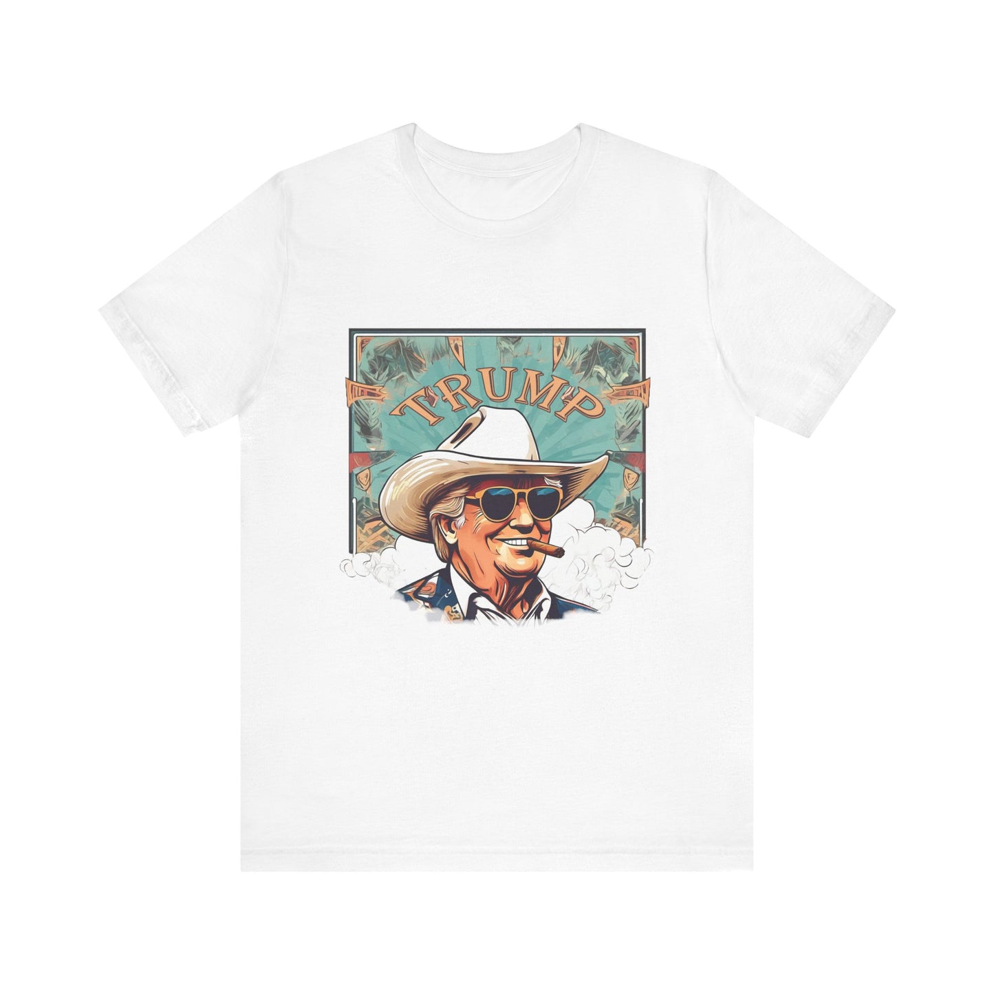 Graphic Tee - Donald Trump Cartoon Cowboy Hat White Cotton Shirt