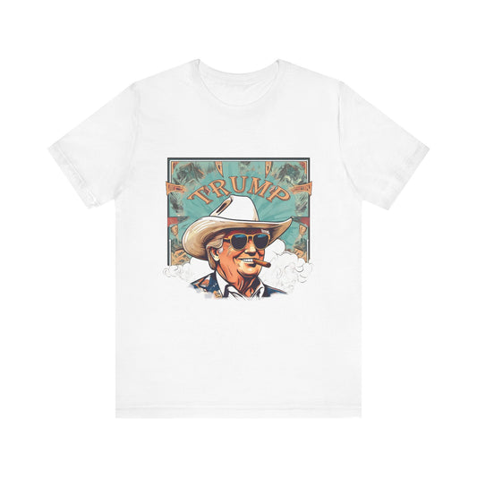 Graphic Tee - Donald Trump Cartoon Cowboy Hat White Cotton Shirt