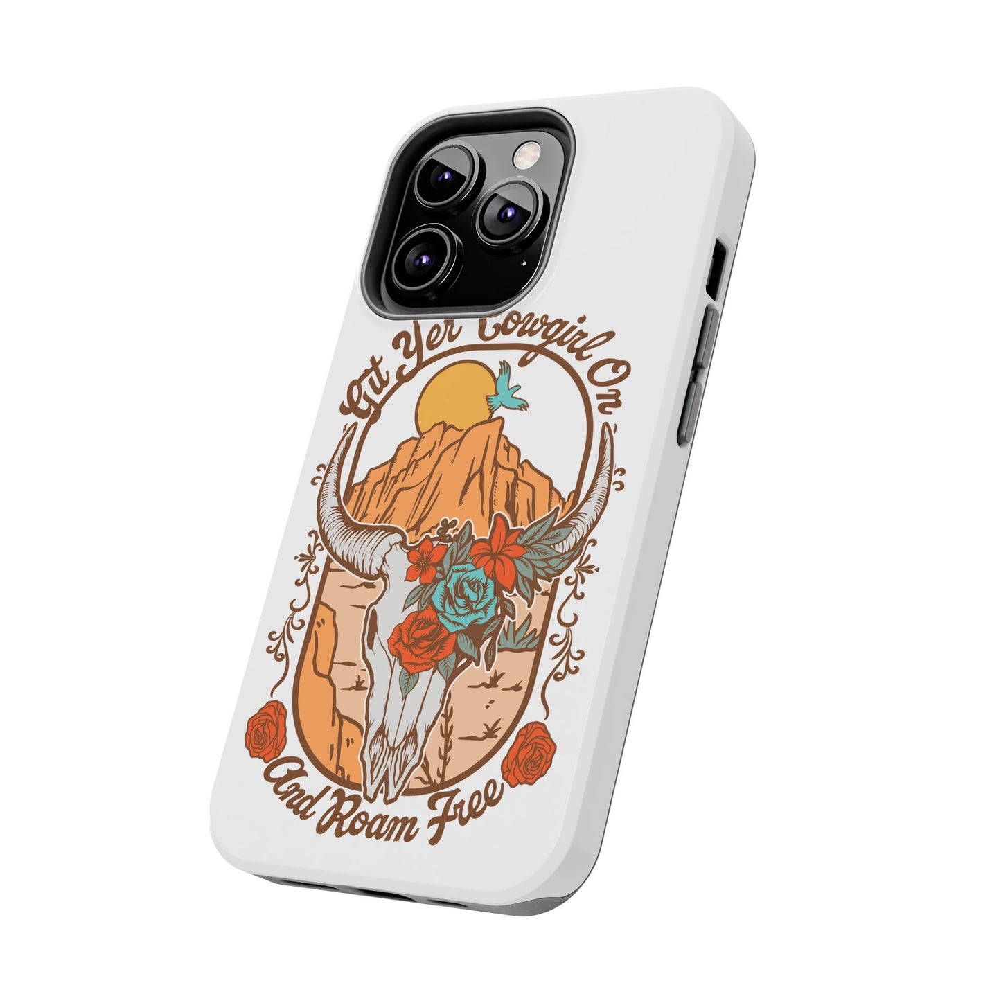 Phone Case - Cowgirl with Flowers and Cow Skull Design