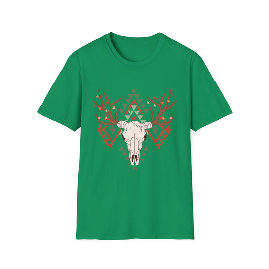 Unisex Softstyle T-Shirt Tribal Deer Skull Christmas Themed shirt