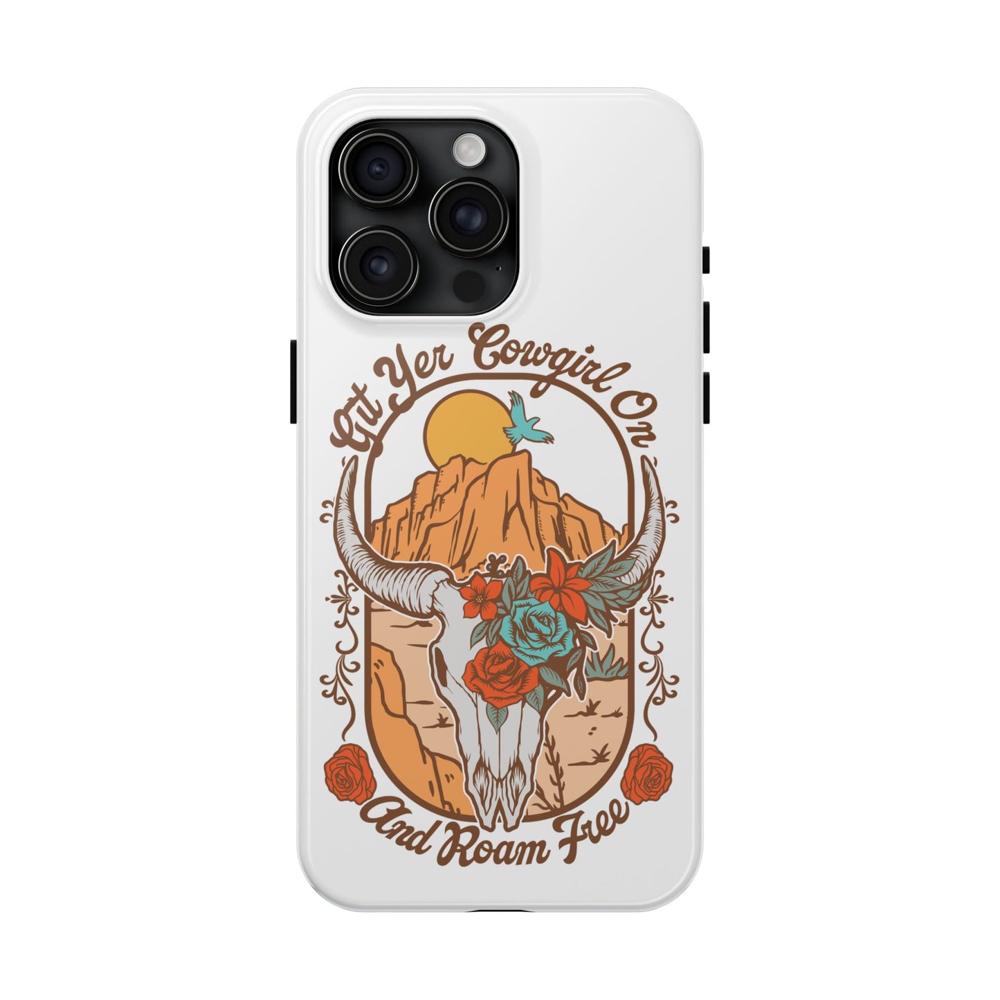 Phone Case - Cowgirl with Flowers and Cow Skull Design