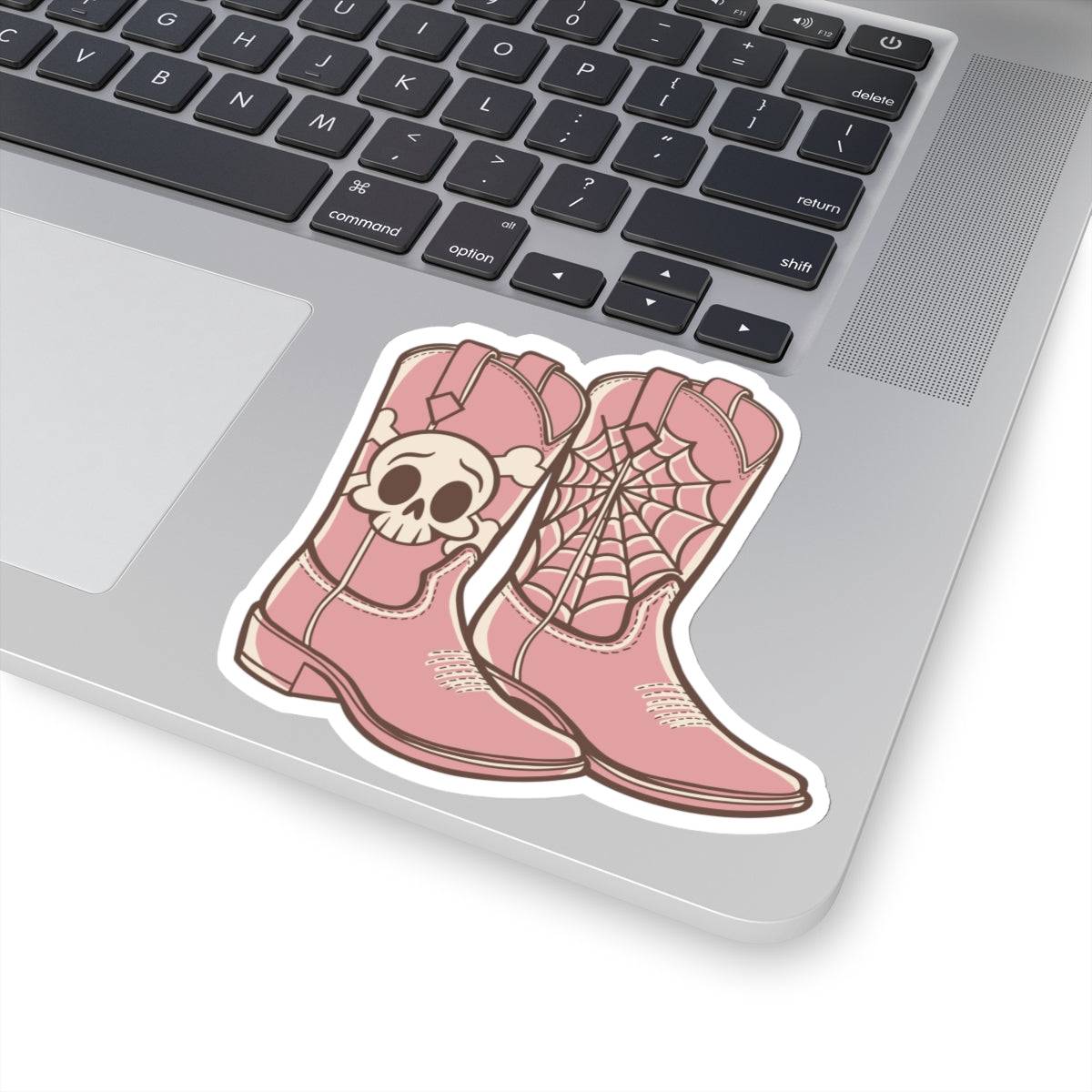 Sticker - Spooky Pink Cowgirl Boots with Skull and Spider Web for Halloween