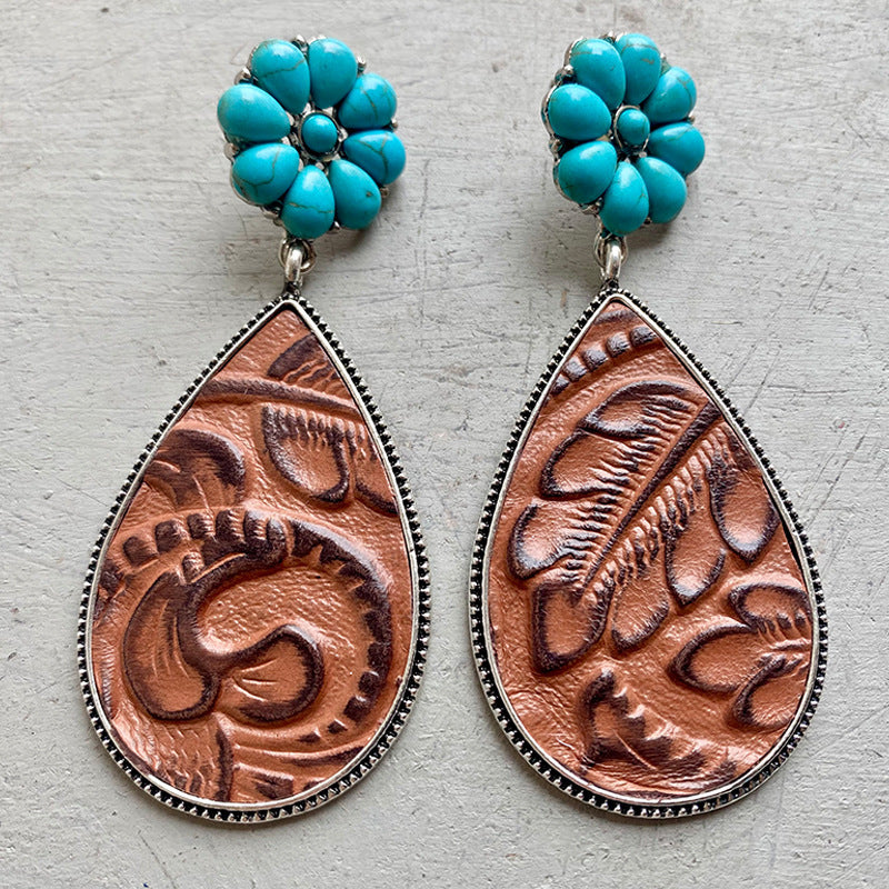 Western Embossed Leather Earrings Bohemian