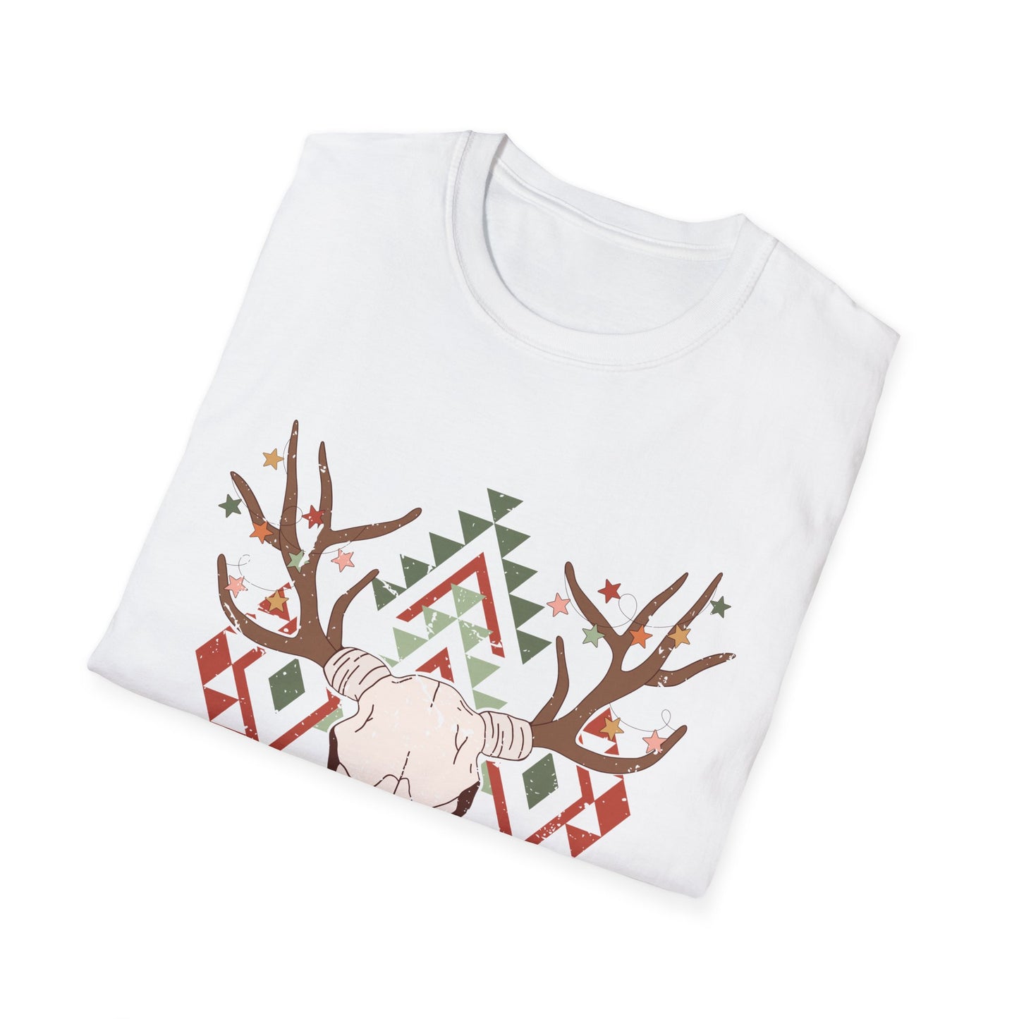 Unisex Softstyle T-Shirt Tribal Deer Skull Christmas Themed shirt