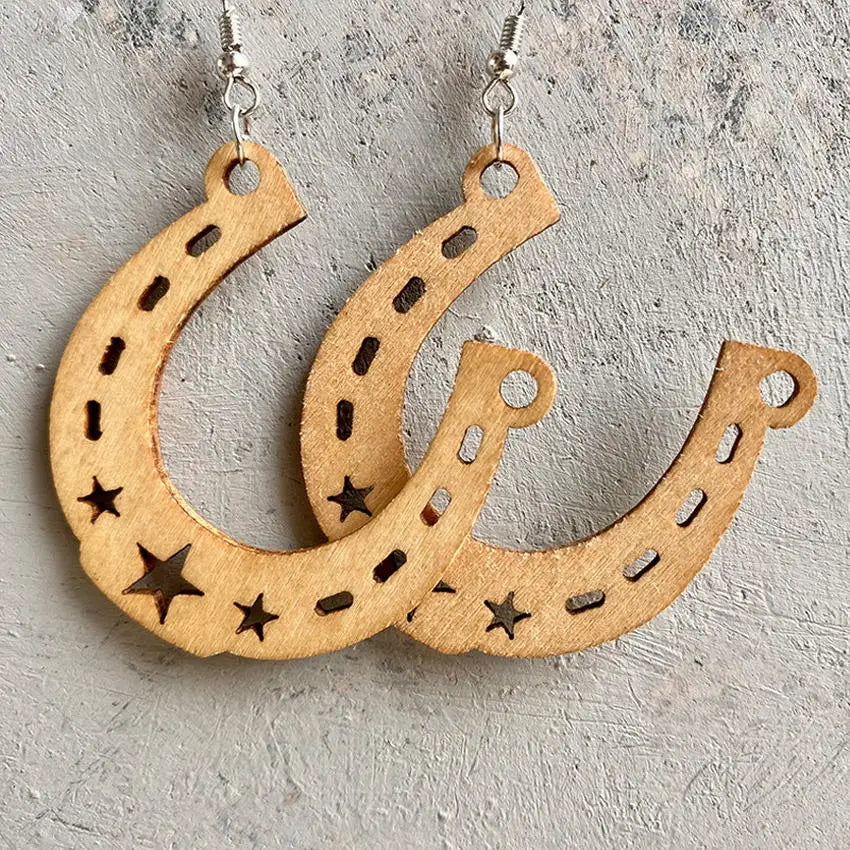 Wood Equestrian Cowgirl Horseshoe Earrings 2024 Cutout Boots Aztec Wooden Earrings for Women Western Rancher Jewelry Wholesale