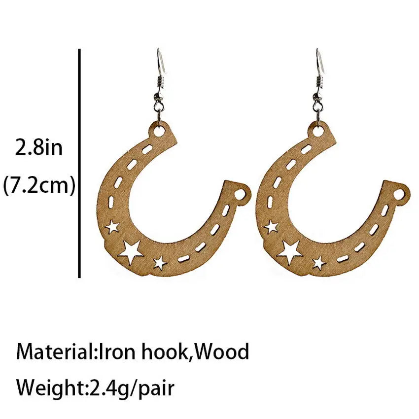 Wood Equestrian Cowgirl Horseshoe Earrings 2024 Cutout Boots Aztec Wooden Earrings for Women Western Rancher Jewelry Wholesale