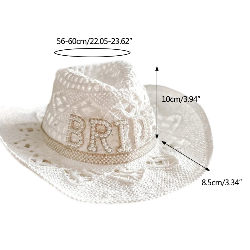 White Elegant Cowgirl Hat Bride Wedding Photo Costume Props Summer Hollow Out Women Girl Hat Western Style Cowboy Caps