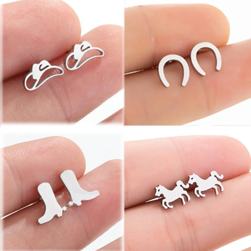 Stainless Steel Earring Western Equestrian Horse Cowboy Cowgirl Boot Horseshoe Earrings for For Women Men Jewelry Pendientes