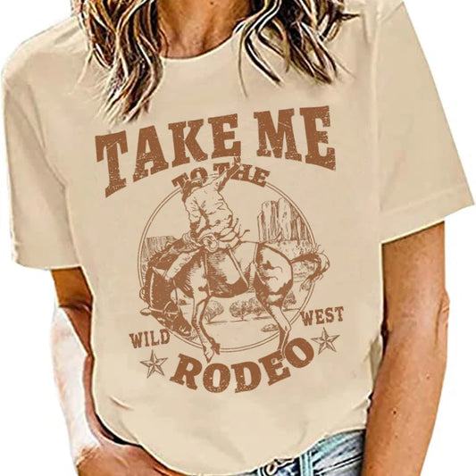 Cowboy Rodeo Graphic Tees Women Vintage Country Music Tshirt Cowgirl Cute Funny Western T-shirts Outfits Female Retro Shirt Tops