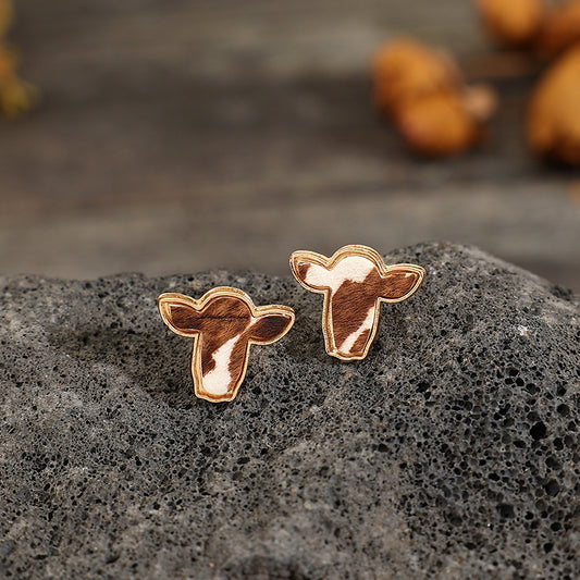 Retro Western Style Cattle Head Earrings