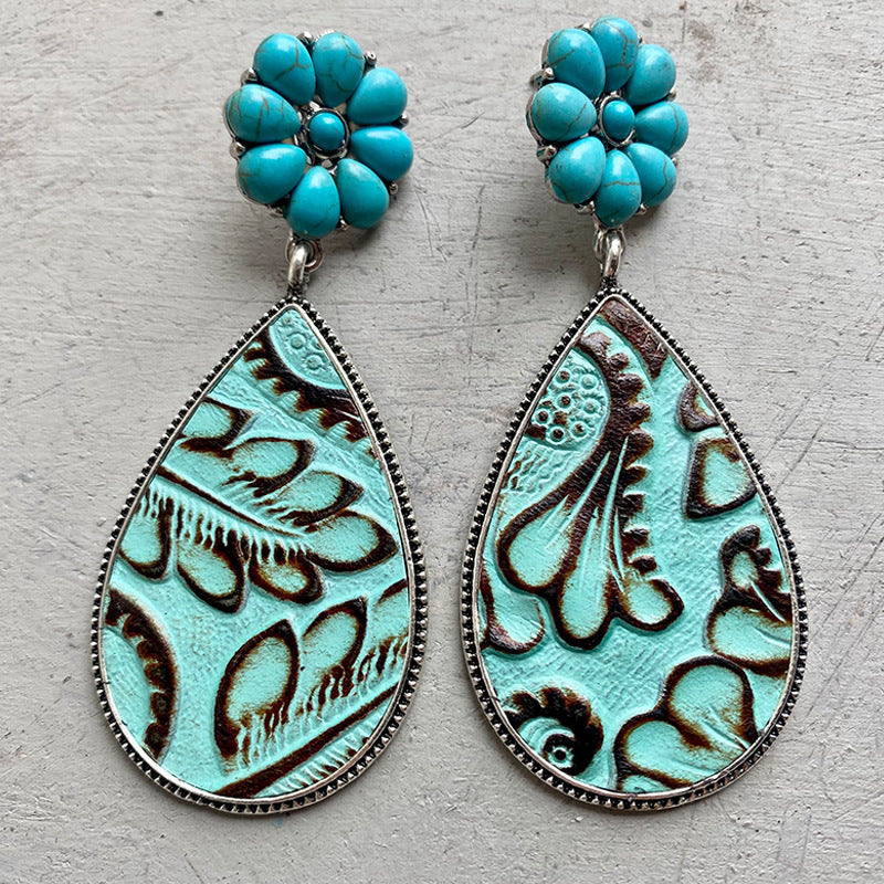 Western Embossed Leather Earrings Bohemian